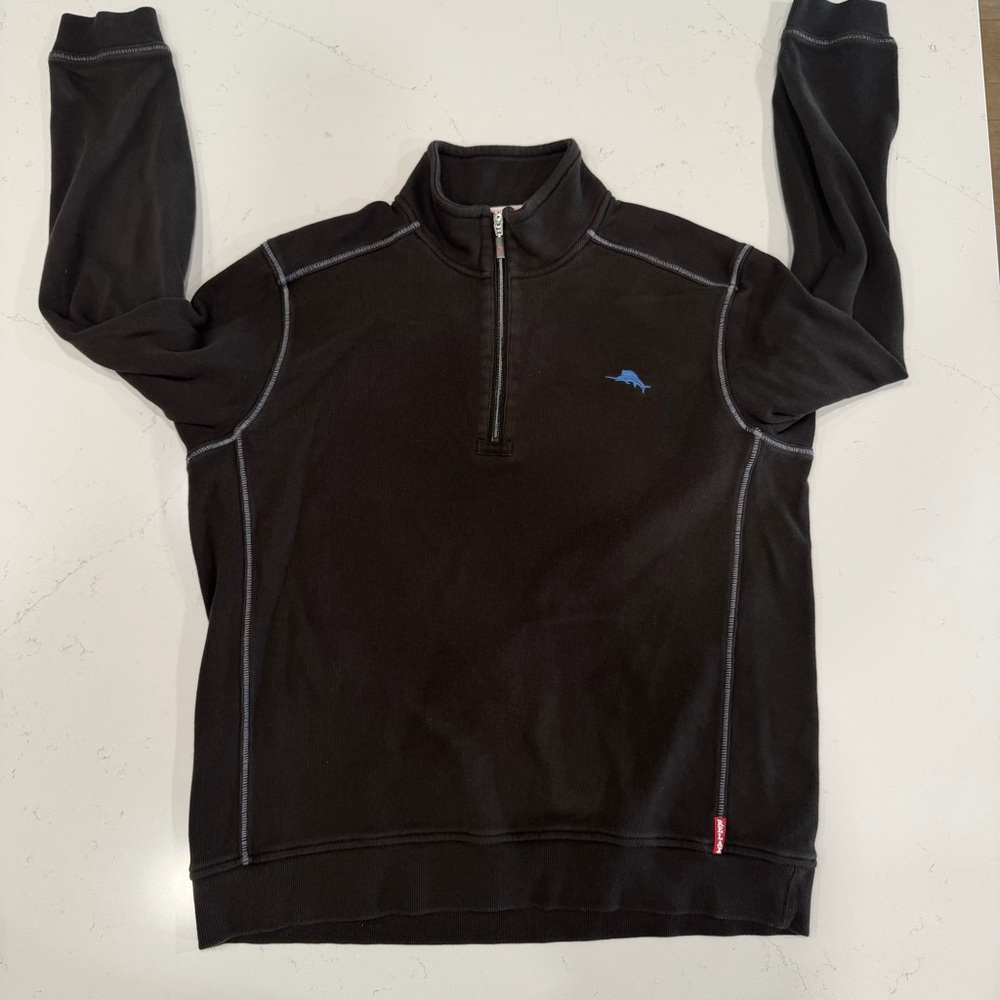 Tommy Bahama Men’s Antigua Cove Quarter Zip Sweatshirt Black - Large